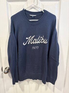 American Eagle Malibu 1977 Navy Knit Big Hug Sweater Size Large